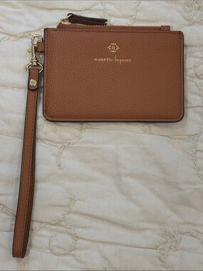 Nanette Lepore Tan Pebbled faux Leather Wristlet Gold tone Hardware